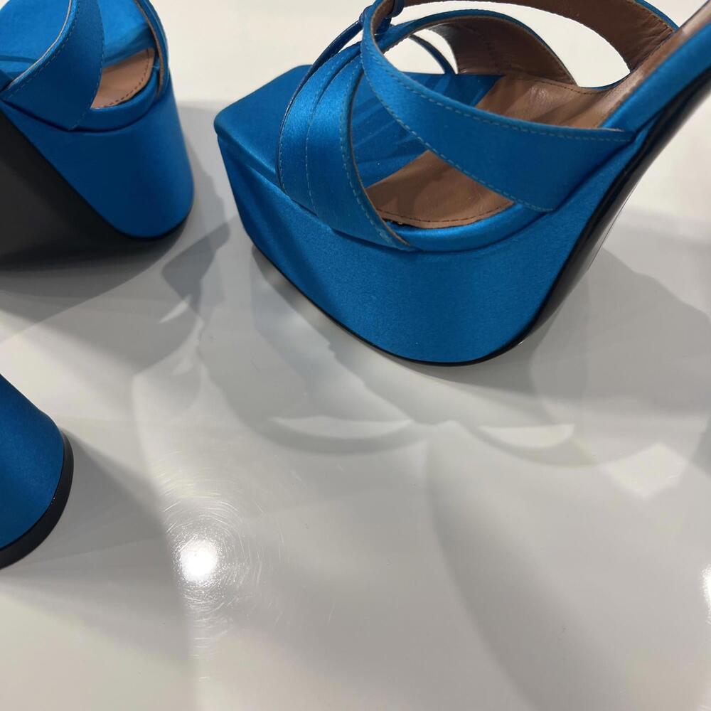 $1195 D'Accori Sienna  Satin Platform Mules Sky High size 38.5 - Picture 7 of 13